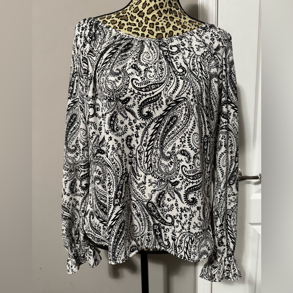 Karen Kane Black and White Paisley Blouse